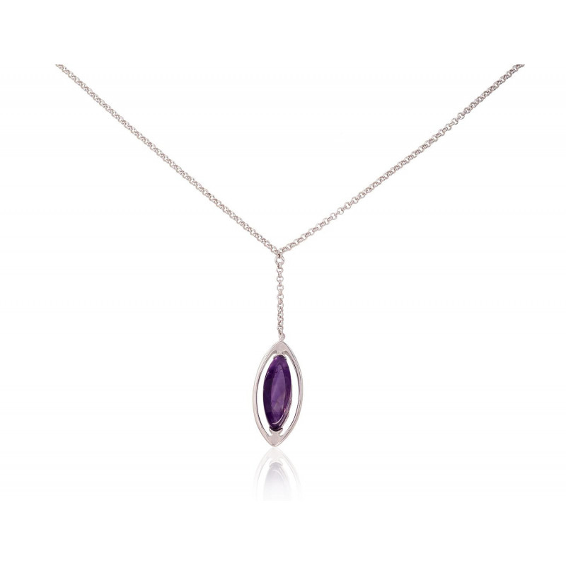 Silver necklace 2500120(PRh-Gr)_AM, Silver 925°, Rhodium (Plating), Amethyst