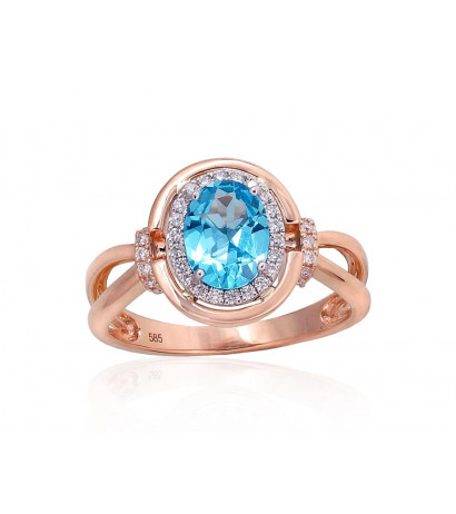 Gold ring 1100525(Au-R+Au-W)_DI+TZB, White/Red Gold 585°, Diamonds , Blue Topaz