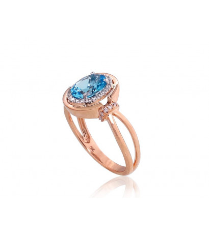 Gold ring 1100525(Au-R+Au-W)_DI+TZB, White/Red Gold 585°, Diamonds , Blue Topaz