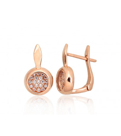 Gold earrings with 'english' lock 1201439(Au-R)_CZ, Red Gold 585°, Zirkons