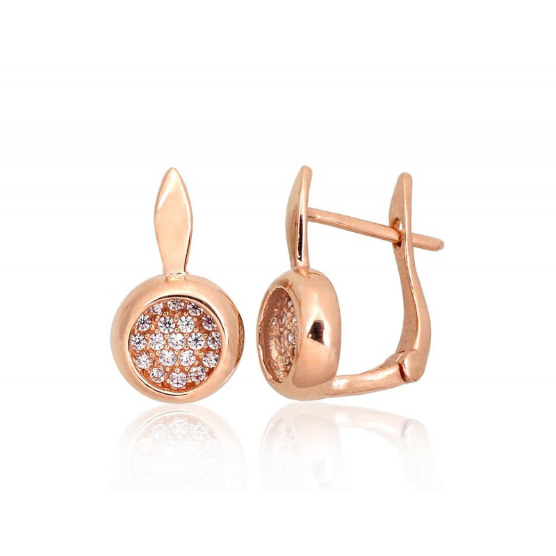 Gold earrings with 'english' lock 1201439(Au-R)_CZ, Red Gold 585°, Zirkons