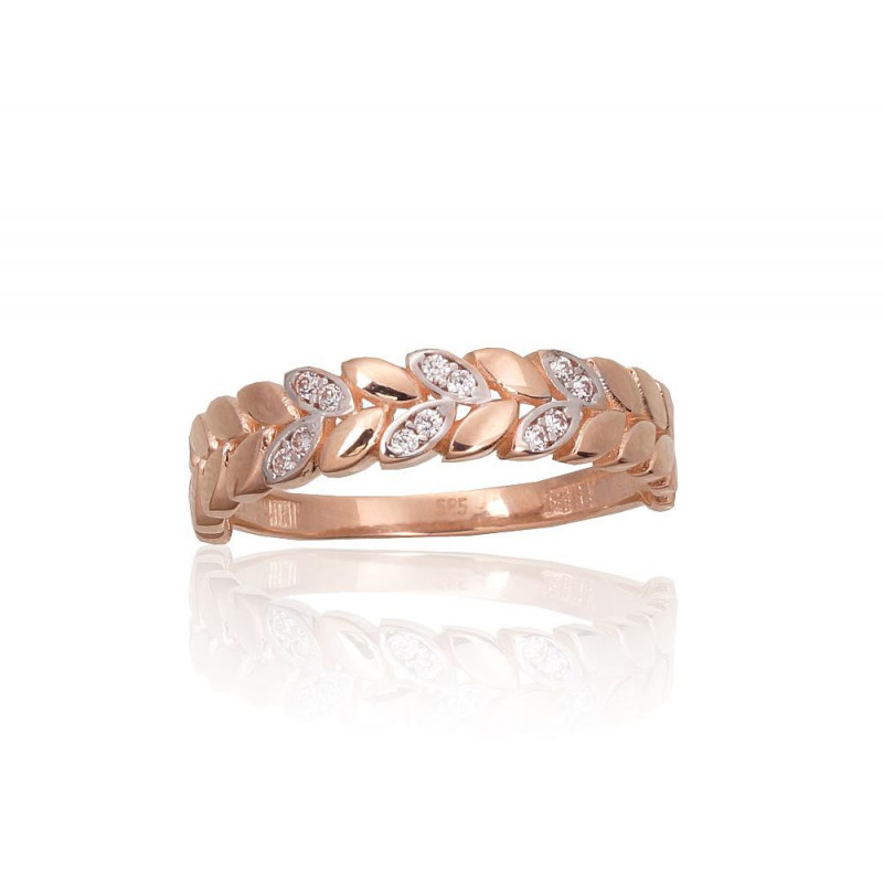 Gold ring 1101068(Au-R+PRh-W)_CZ, Red Gold 585°, Rhodium (Plating) , Zirkons