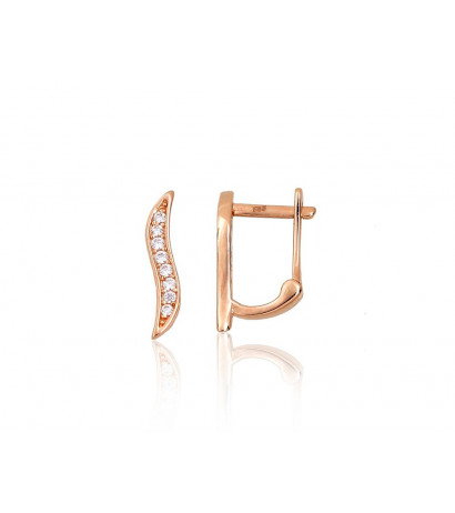 Gold earrings with 'english' lock 1201460(Au-R)_CZ, Red Gold 585°, Zirkons