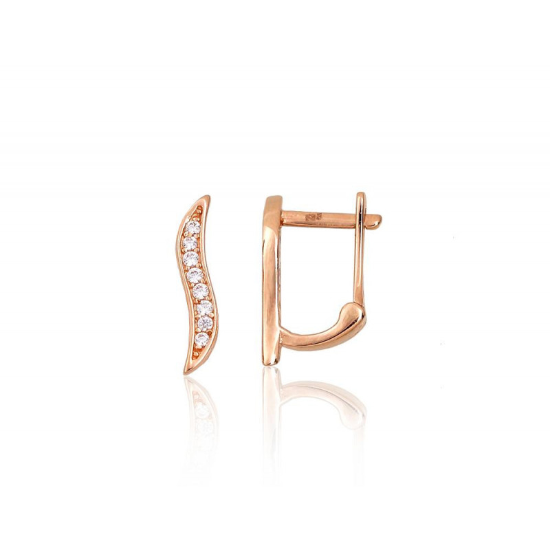 Gold earrings with 'english' lock 1201460(Au-R)_CZ, Red Gold 585°, Zirkons