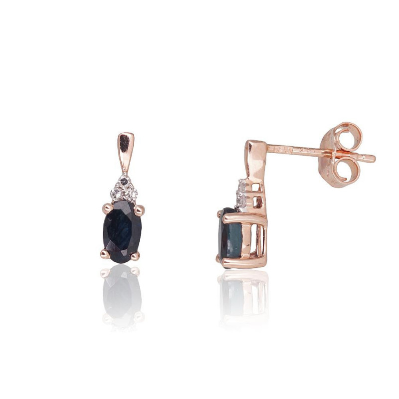 Gold Earrings 1201466(Au-R+PRh-W)_DI+SA, Red Gold 585°, Rhodium (Plating) , Diamonds , Sapphire