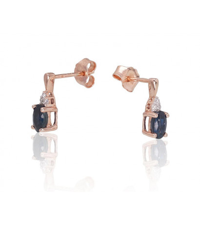 Gold Earrings 1201466(Au-R+PRh-W)_DI+SA, Red Gold 585°, Rhodium (Plating) , Diamonds , Sapphire