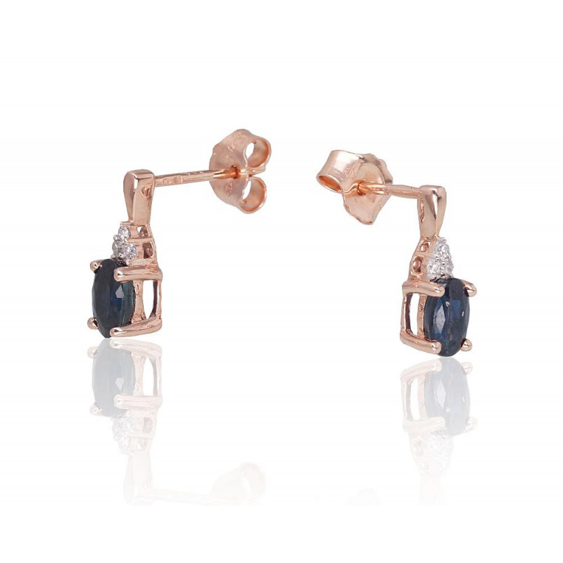 Gold Earrings 1201466(Au-R+PRh-W)_DI+SA, Red Gold 585°, Rhodium (Plating) , Diamonds , Sapphire