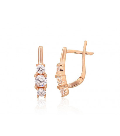 Gold earrings with 'english' lock 1201480(Au-R)_CZ, Red Gold 585°, Zirkons