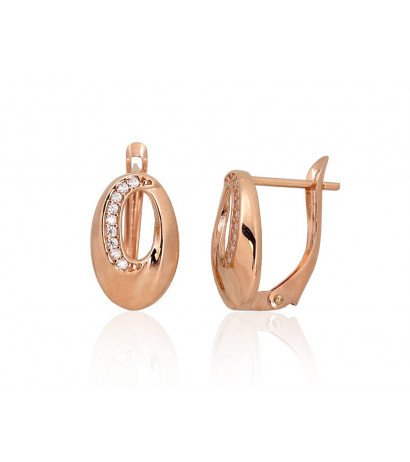 Gold earrings with 'english' lock 1201483(Au-R)_CZ, Red Gold 585°, Zirkons