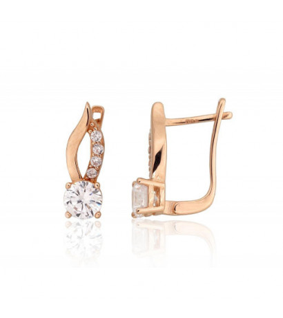 Gold earrings with 'english' lock 1201457(Au-R)_CZ, Red Gold 585°, Zirkons