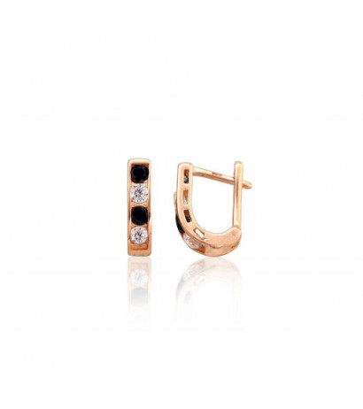 Gold earrings with 'english' lock 1201493(Au-R)_CZ+CZ-BK, Red Gold 585°, Zirkons