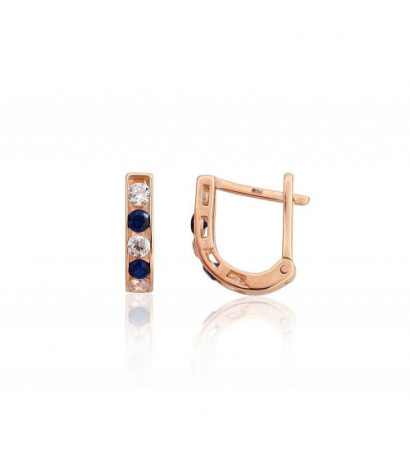 Gold earrings with 'english' lock 1201494(Au-R)_CZ+CZ-B, Red Gold 585°, Zirkons