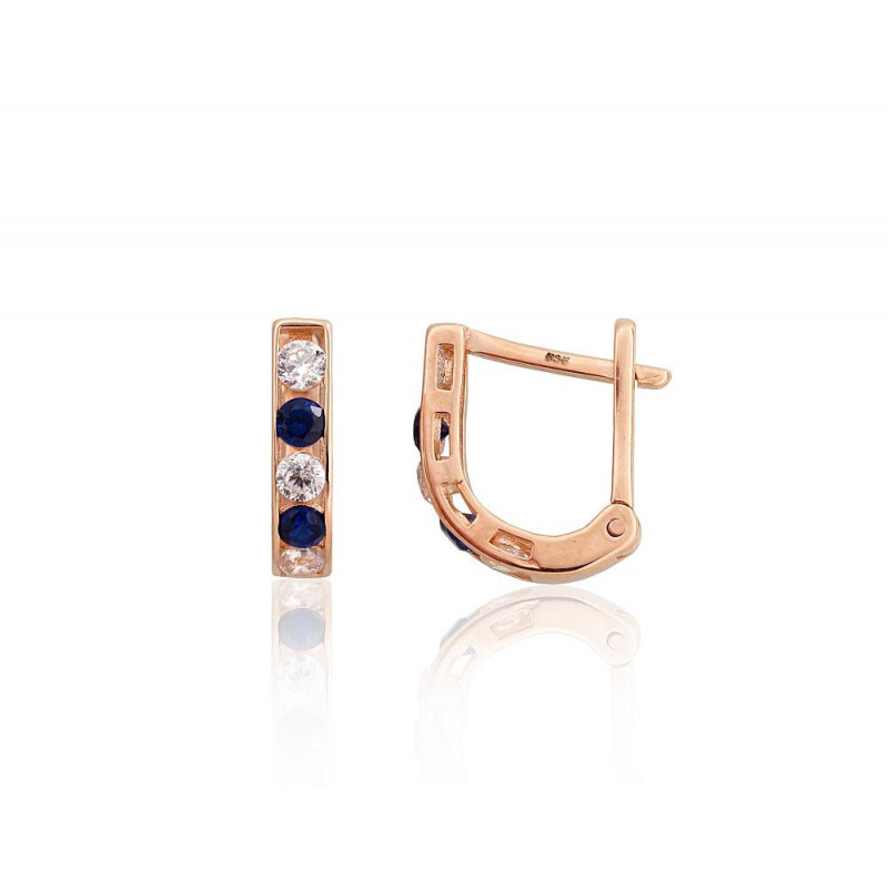 Gold earrings with 'english' lock 1201494(Au-R)_CZ+CZ-B, Red Gold 585°, Zirkons