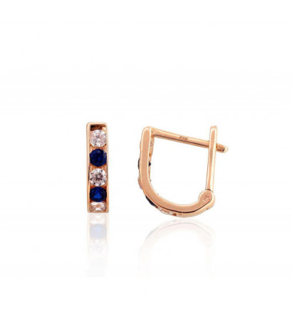 Gold earrings with 'english' lock 1201495(Au-R)_CZ+CZ-B, Red Gold 585°, Zirkons