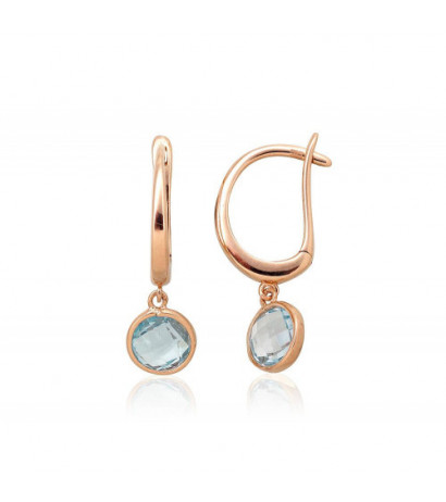 Gold earrings with 'english' lock 1201513(Au-R)_TZLB, Red Gold 585°, Sky Blue Topaz