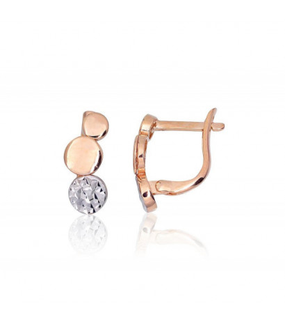 Gold earrings with 'english' lock 1201537(Au-R+PRh-W), Red Gold 585°, Rhodium (Plating)