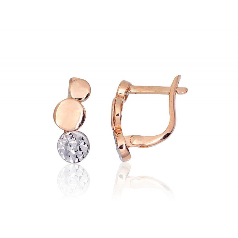 Gold earrings with 'english' lock 1201537(Au-R+PRh-W), Red Gold 585°, Rhodium (Plating)