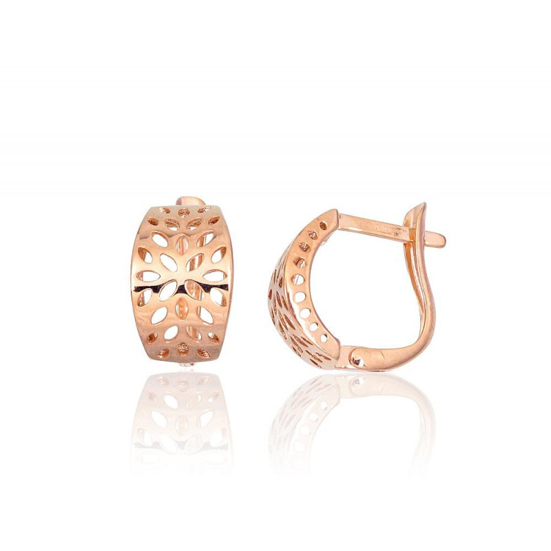 Gold earrings with 'english' lock 1201540(Au-R), Red Gold 585°