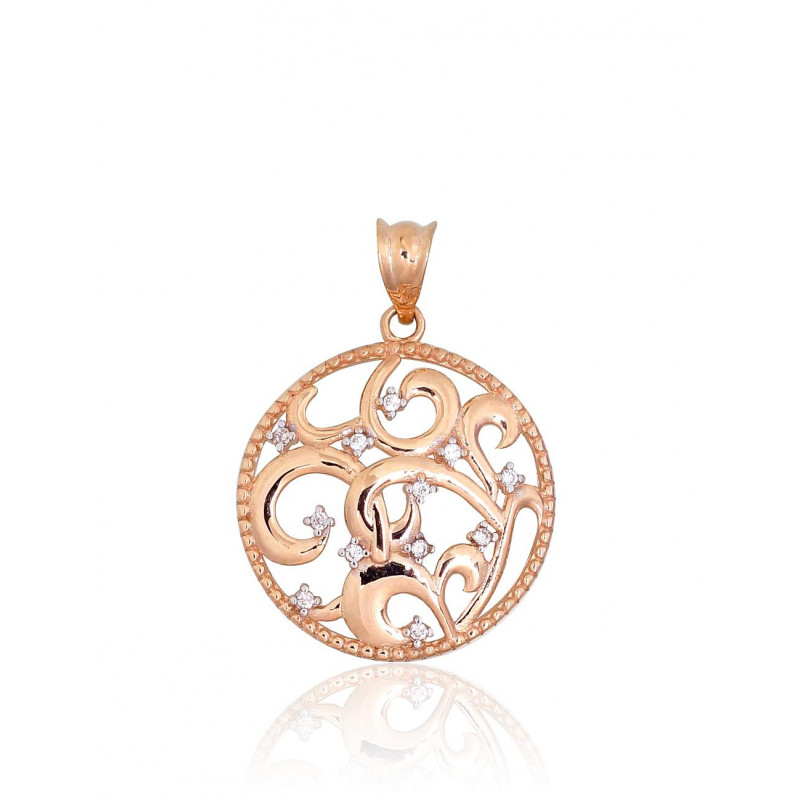 Gold pendant 1301013(Au-R+PRh-W)_CZ, Red Gold 585°, Rhodium (Plating) , Zirkons