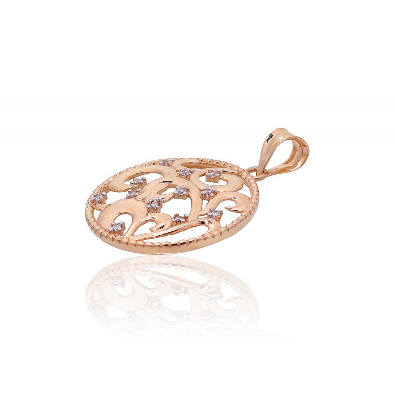 Gold pendant 1301013(Au-R+PRh-W)_CZ, Red Gold 585°, Rhodium (Plating) , Zirkons