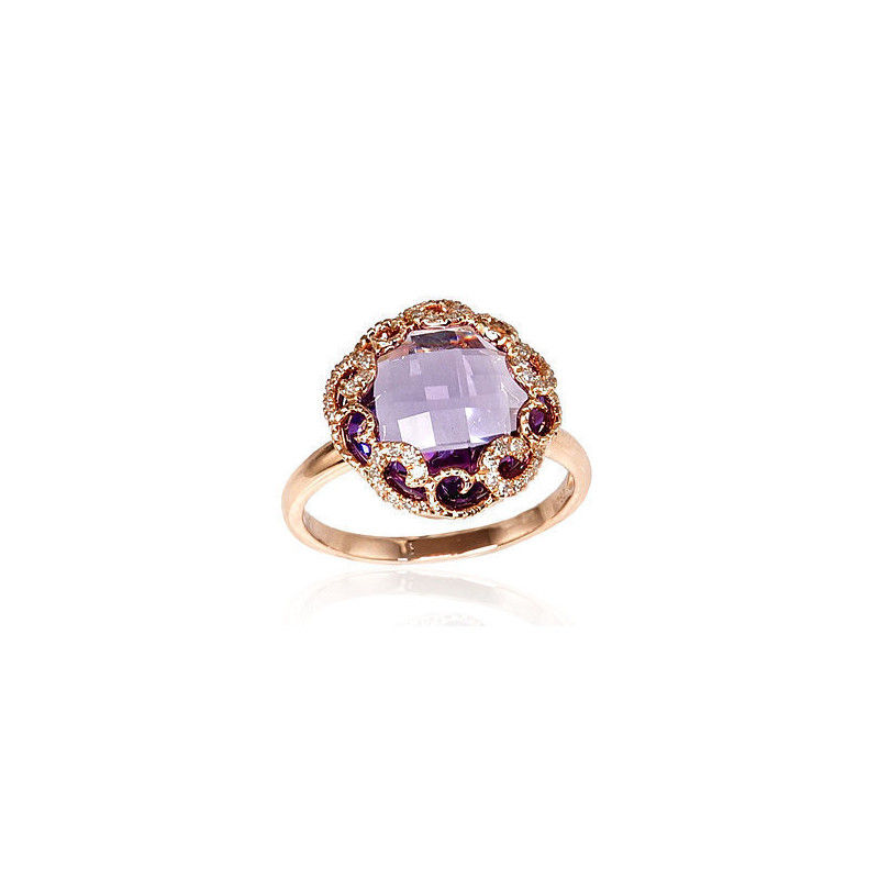 Gold ring 1100093(Au-R)_DI+AM, Red Gold 585°, Diamonds , Amethyst