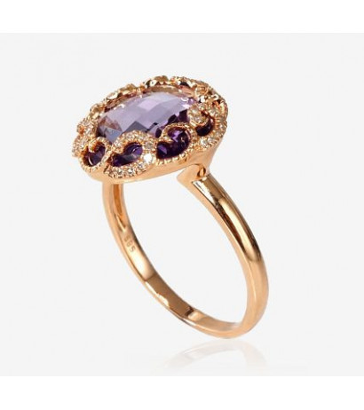 Gold ring 1100093(Au-R)_DI+AM, Red Gold 585°, Diamonds , Amethyst