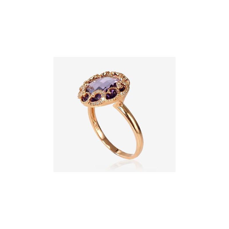 Gold ring 1100093(Au-R)_DI+AM, Red Gold 585°, Diamonds , Amethyst