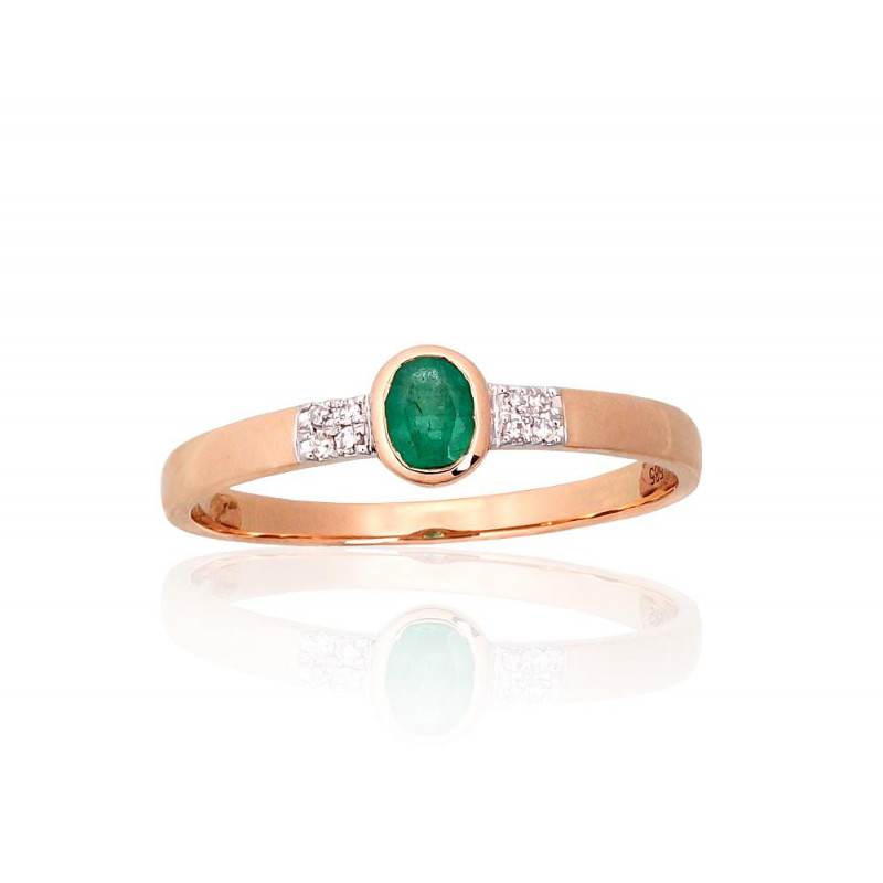 Gold ring 1101144(Au-R+PRh-W)_DI+EM, Red Gold 585°, Rhodium (Plating) , Diamonds , Emerald