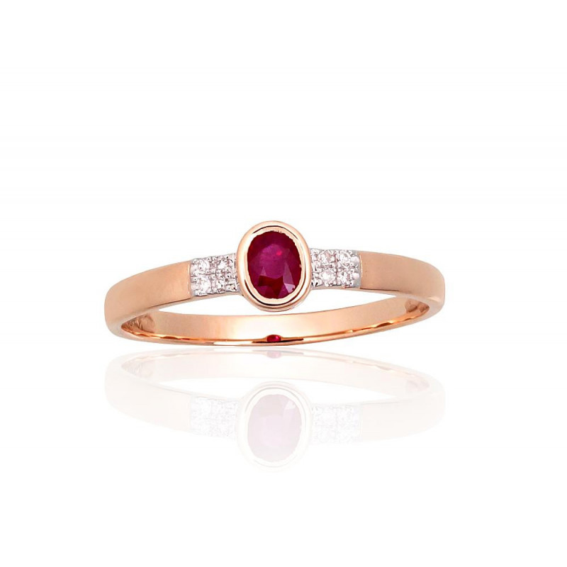 Gold ring 1101144(Au-R+PRh-W)_DI+RB, Red Gold 585°, Rhodium (Plating) , Diamonds , Ruby