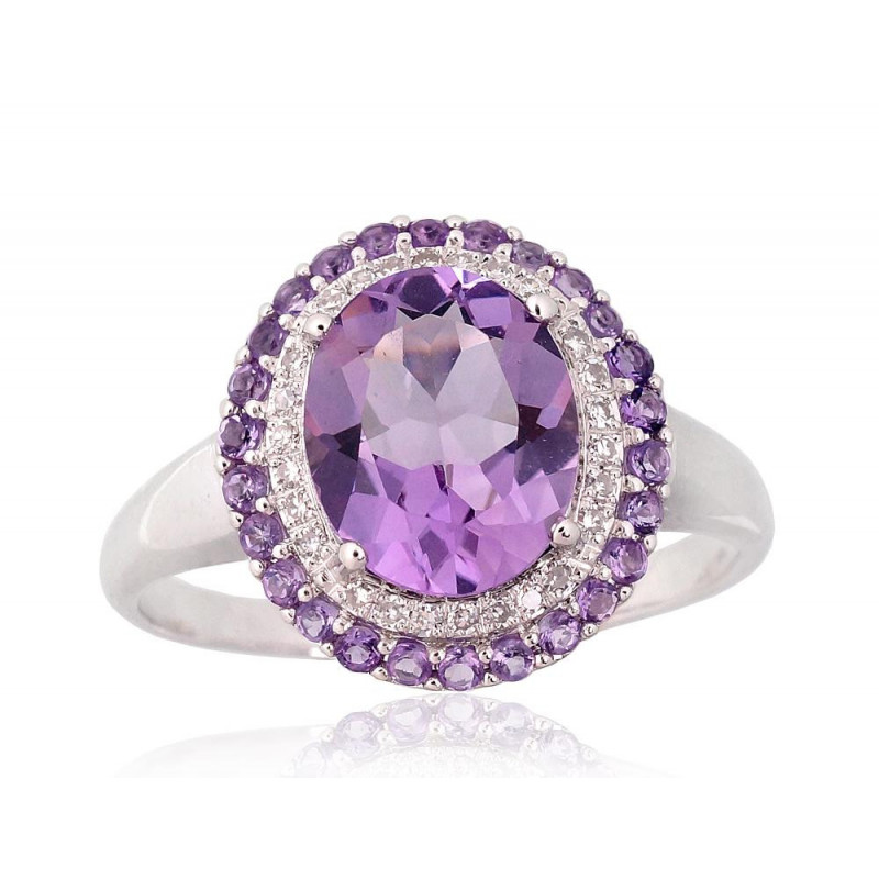 Gold ring 1101147(Au-W)_DI+AM, White Gold 585°, Diamonds , Amethyst