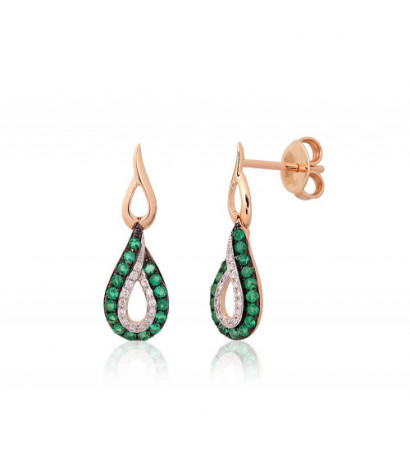 Gold classic studs earrings 1201552(Au-R+PRh-W+PRh-Bk)_DI+EM, Red Gold 585°, Rhodium (Plating) , Diamonds , Emerald