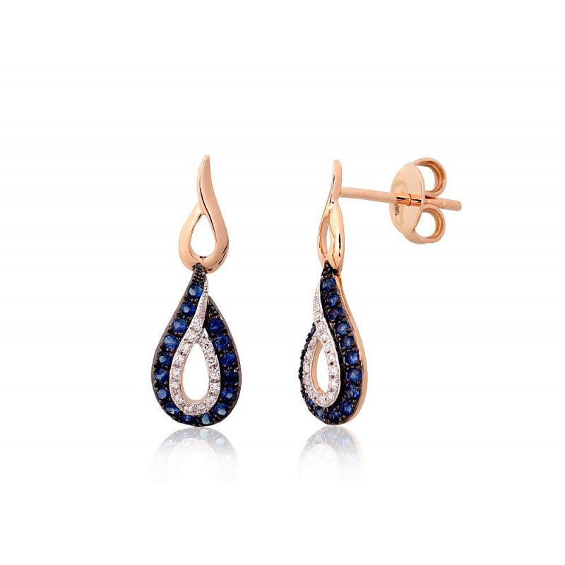 Gold classic studs earrings 1201552(Au-R+PRh-W+PRh-Bk)_DI+SA, Red Gold 585°, Rhodium (Plating) , Diamonds , Sapphire