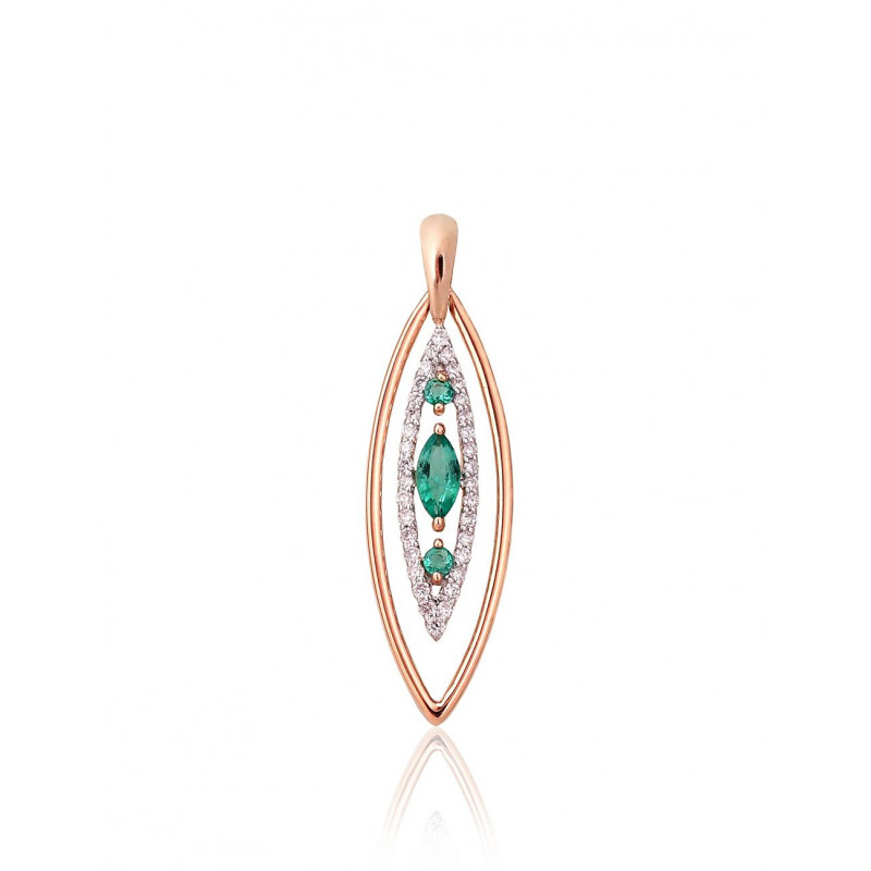 Gold pendant 1301020(Au-R+PRh-W)_DI+EM, Red Gold 585°, Rhodium (Plating) , Diamonds , Emerald