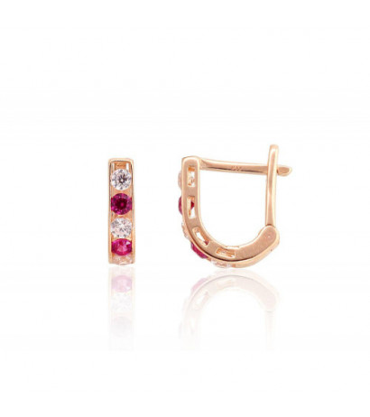 Gold earrings with 'english' lock 1201494(Au-R)_CZ+CZ-RO, Red Gold 585°, Zirkons