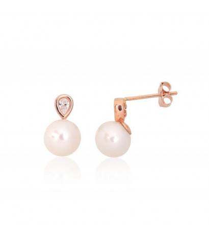 Gold classic studs earrings 1201566(Au-R)_CZ+PE, Red Gold 585°, Zirkons , Fresh-water Pearl