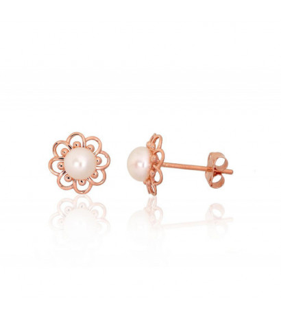 Gold classic studs earrings 1201570(Au-R)_PE, Red Gold 585°, Fresh-water Pearl