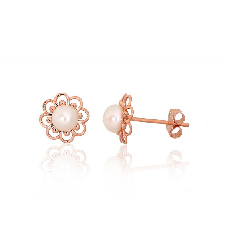 Gold classic studs earrings 1201570(Au-R)_PE, Red Gold 585°, Fresh-water Pearl