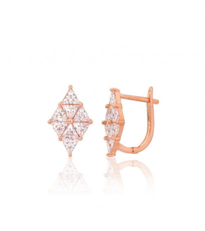 Gold earrings with 'english' lock 1201575(Au-R)_CZ, Red Gold 585°, Zirkons