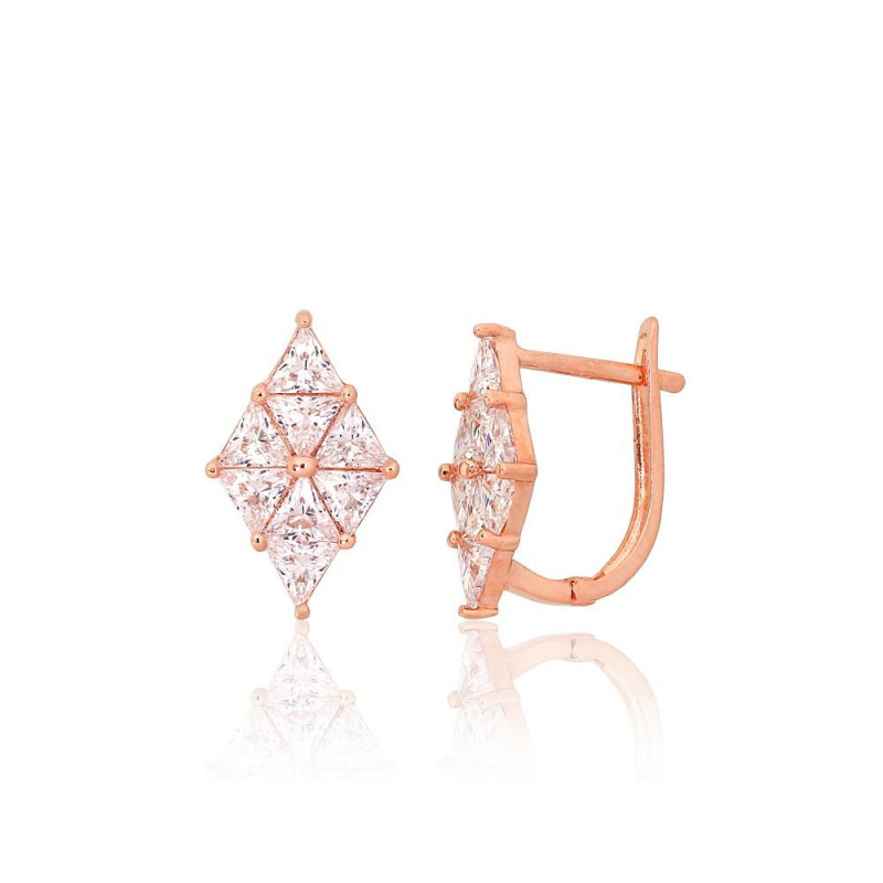 Gold earrings with 'english' lock 1201575(Au-R)_CZ, Red Gold 585°, Zirkons