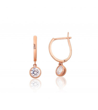 Gold earrings with 'english' lock 1201576(Au-R)_CZ, Red Gold 585°, Zirkons