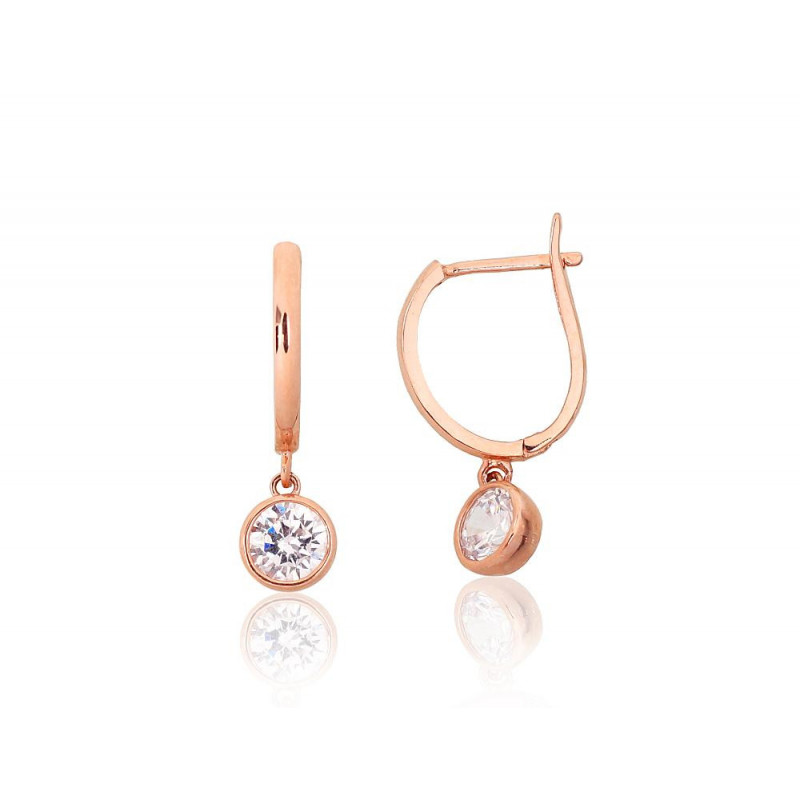 Gold earrings with 'english' lock 1201576(Au-R)_CZ, Red Gold 585°, Zirkons