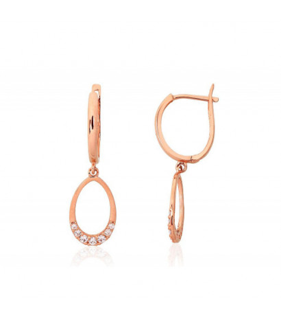 Gold earrings with 'english' lock 1201577(Au-R)_CZ, Red Gold 585°, Zirkons