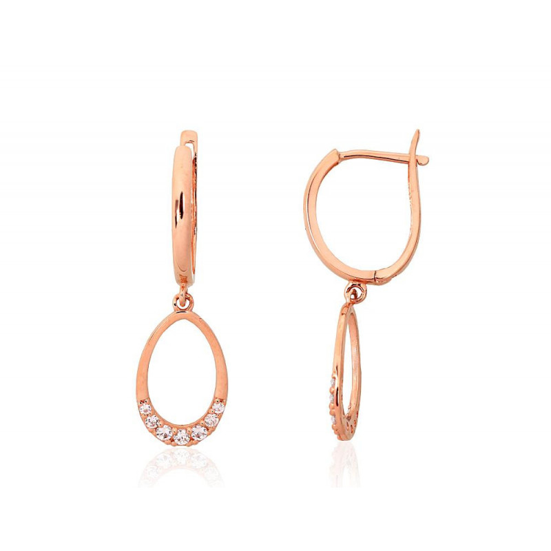 Gold earrings with 'english' lock 1201577(Au-R)_CZ, Red Gold 585°, Zirkons