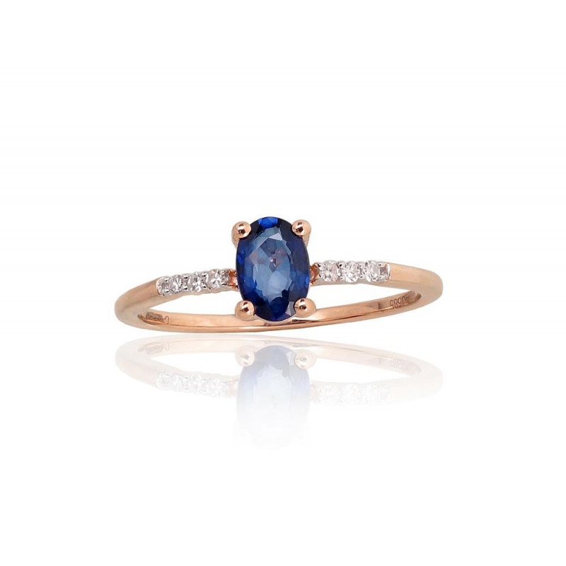 Gold ring 1101104(Au-R+PRh-W)_DI+SA, Red Gold 585°, Rhodium (Plating) , Diamonds , Sapphire