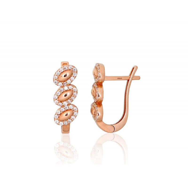 Gold earrings with 'english' lock 1201591(Au-R)_CZ, Red Gold 585°, Zirkons