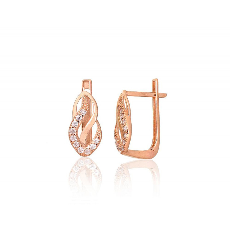 Gold earrings with 'english' lock 1201592(Au-R)_CZ, Red Gold 585°, Zirkons