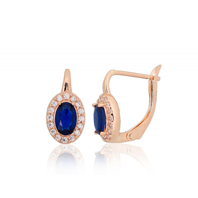 Gold earrings with 'english' lock 1201632(Au-R)_CZ+CZ-B, Red Gold 585°, Zirkons