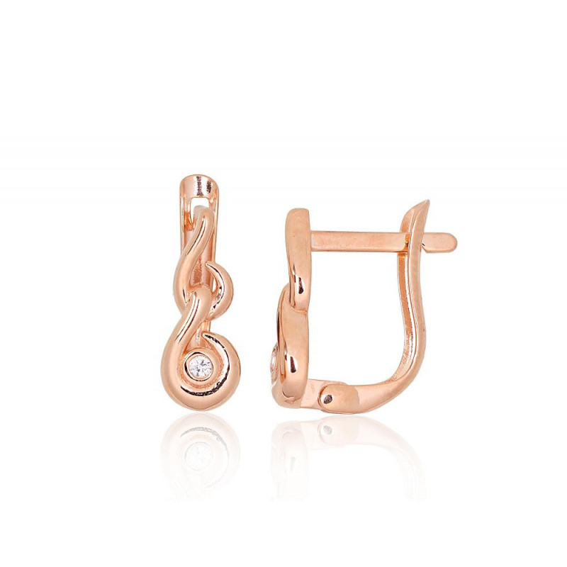 Gold earrings with 'english' lock 1201639(Au-R)_CZ, Red Gold 585°, Zirkons