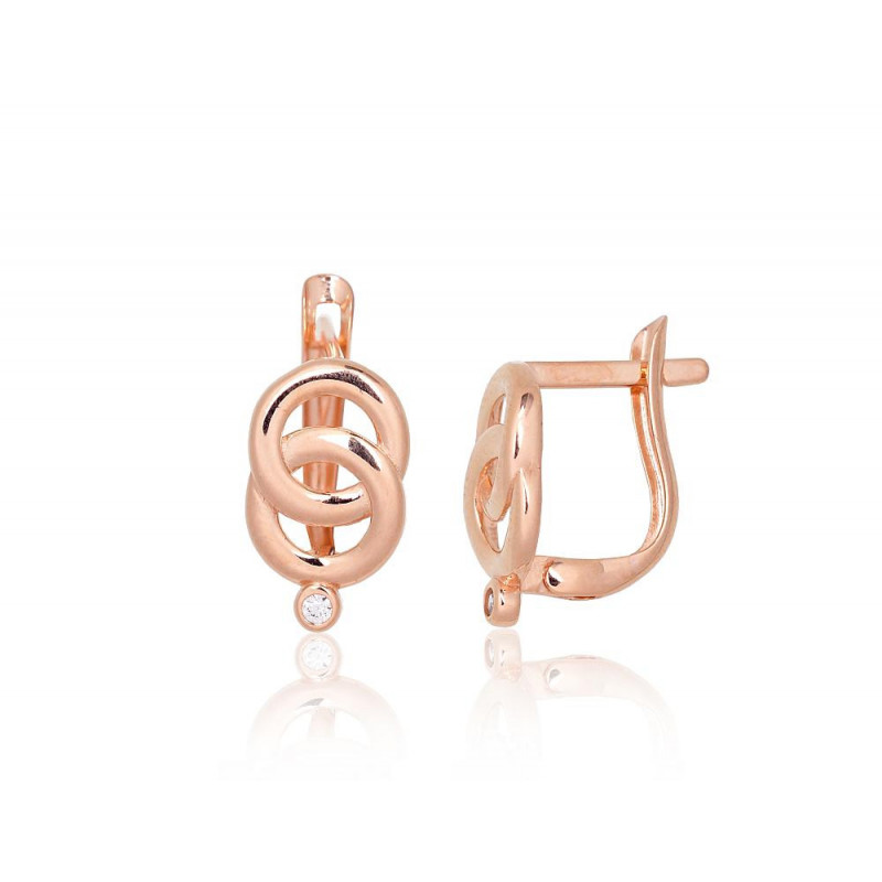 Gold earrings with 'english' lock 1201640(Au-R)_CZ, Red Gold 585°, Zirkons