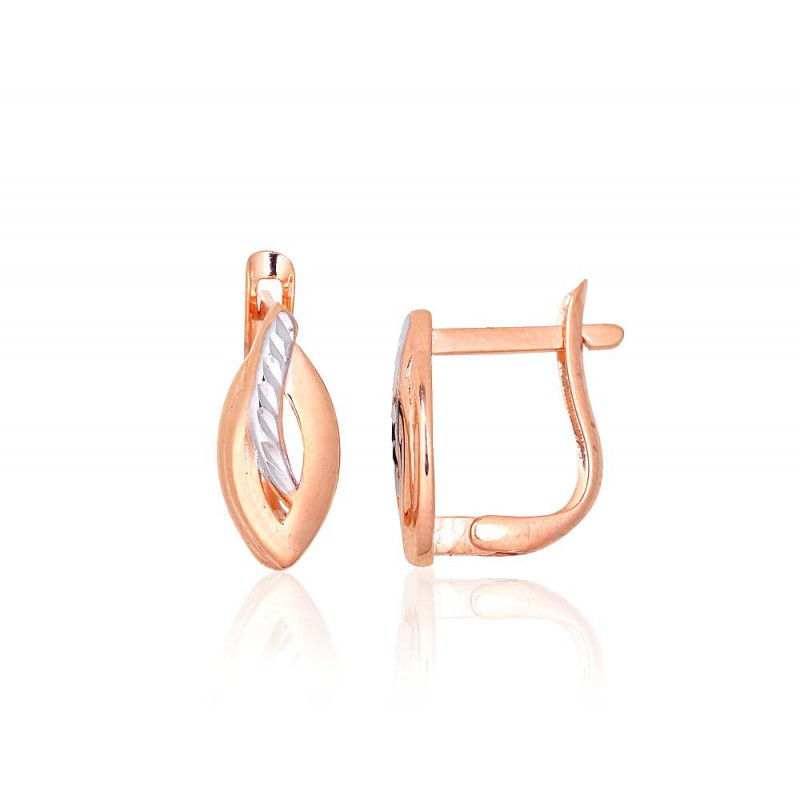 Gold earrings with 'english' lock 1201642(Au-R+PRh-W), Red Gold 585°, Rhodium (Plating)